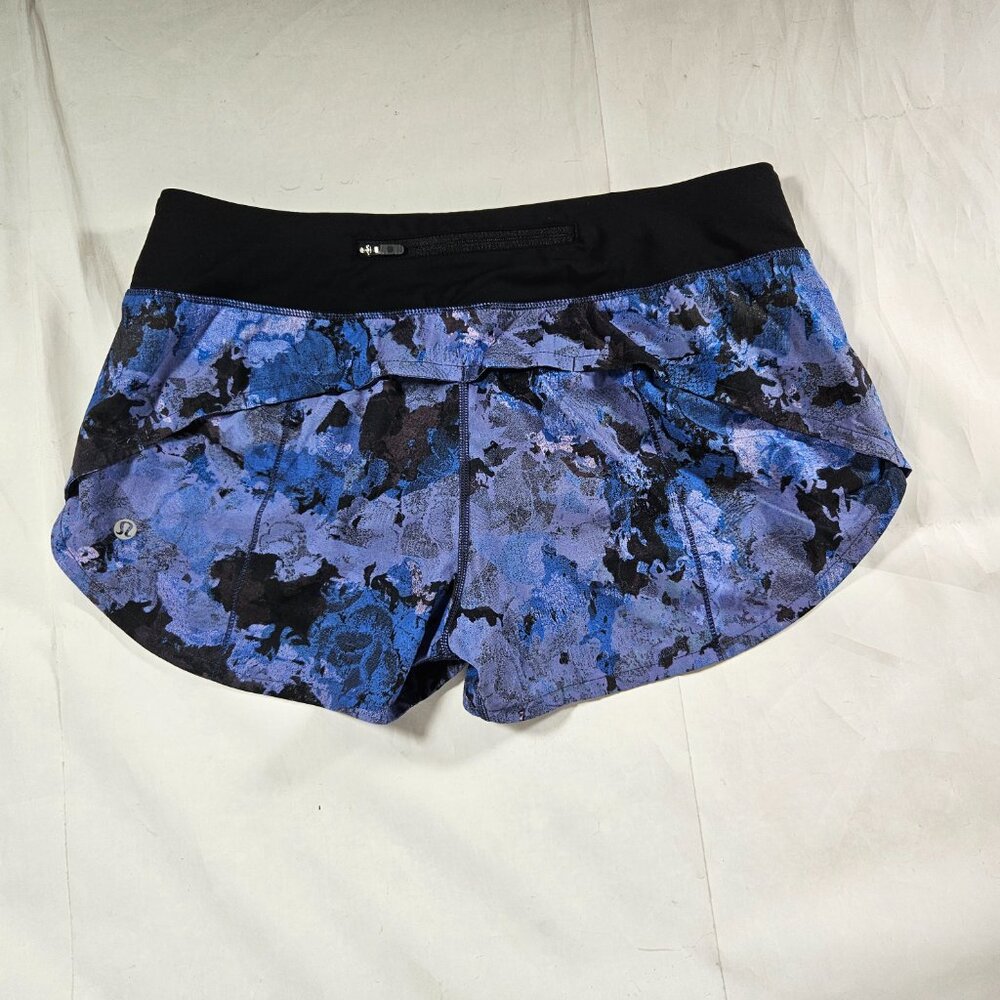 Lululemon Speed Up Purple Black Shorts Women's Size 8 Reg Lined High-Rise 2.5" - Picture 2 of 6